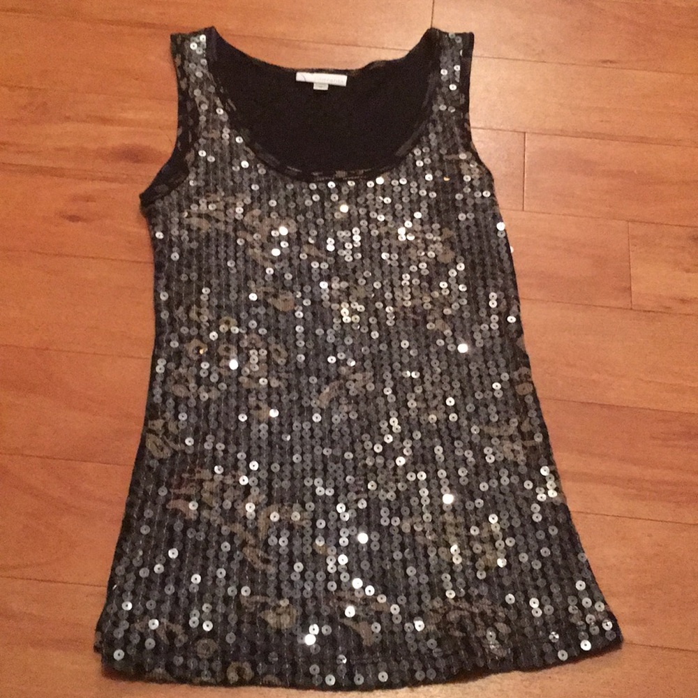 Sequins tank top black tan cheetah size small